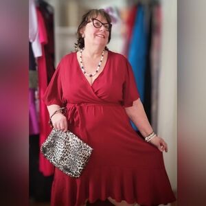 NEW NWOT Plus Size CurvySense Tati Surplice Ruffle Dress Burgundy Sz 3XL
